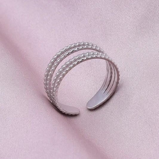 Ατσάλινο δαχτυλίδι τετραπλό χρώμα ασημί ρυθμιζόμενο (R1351)