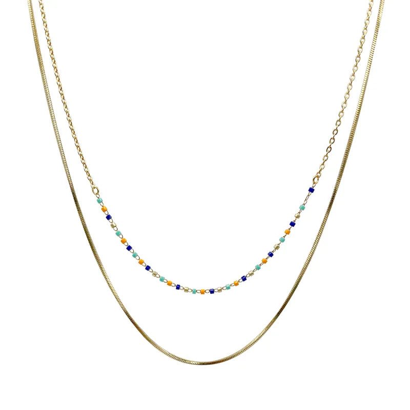 Ατσάλινο κολιέ διπλό επιχρυσωμένο (N1308) - necklace - charmy.gr