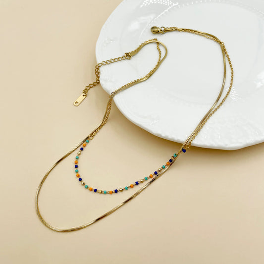 Γυναικείο ατσάλινο κολιέ διπλό επιχρυσωμένο (N1308) - necklace - charmy.gr