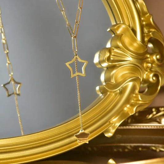 Ατσάλινο κολιέ επιχρυσωμένο με αστέρια (N1289) - necklace - charmy.gr