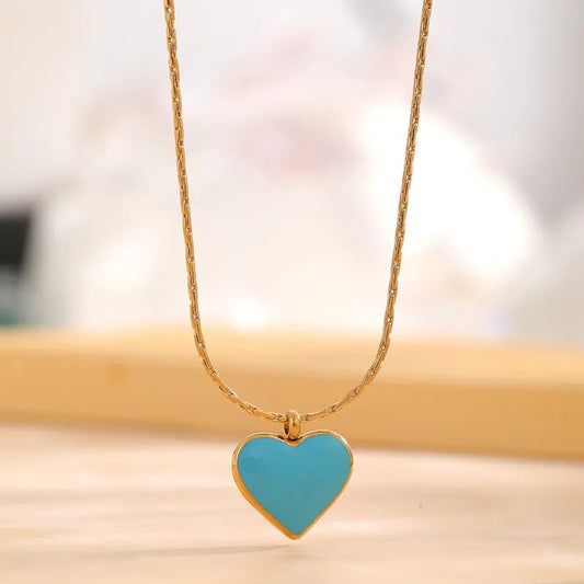 Ατσάλινο κολιέ γαλάζια καρδιά (N1619)