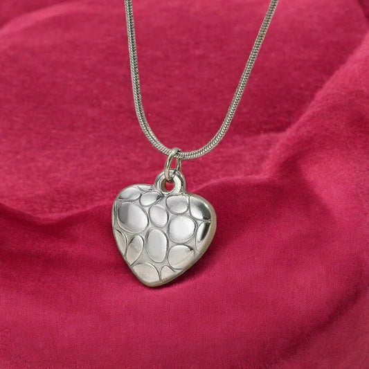 Ατσάλινο κολιέ καρδιά μοτίβο σταγόνες χρώμα ασημί (N1587) - charmy.gr