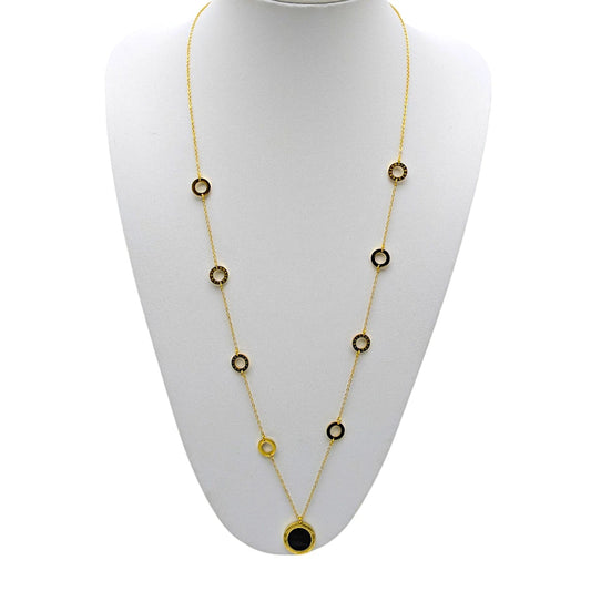 Ατσάλινο κολιέ μακρύ 75cm με κυκλικά στοιχεία (N3019) - charmy.gr