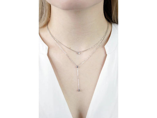 Ατσάλινο κολιέ με κρύσταλλα Swarovski χρώμα ασημί (J1035) - charmy.gr