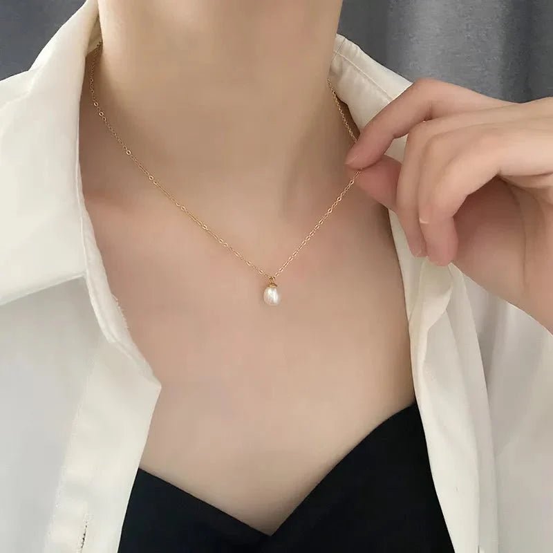 Ατσάλινο κολιέ με πέρλα (N1628) - charmy.gr