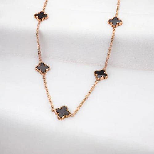 Ατσάλινο κολιέ με τετράφυλλα τριφύλλια (N3043) - charmy.gr