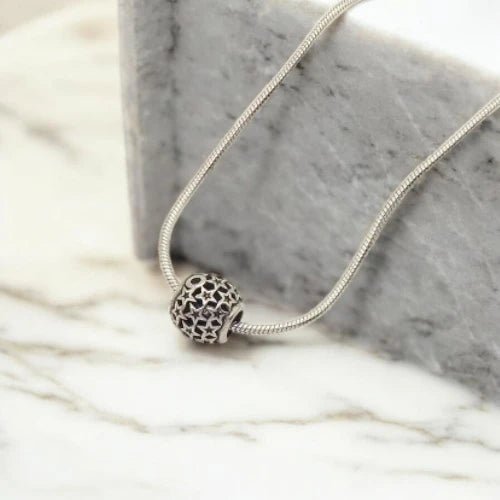 Ατσάλινο Κολιέ με Χάντρα σε Σχέδιο Πλέγματος (N3212) - charmy.gr