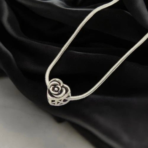 Ατσάλινο Κολιέ με Χάντρα Τριαντάφυλλο (N3209) - charmy.gr