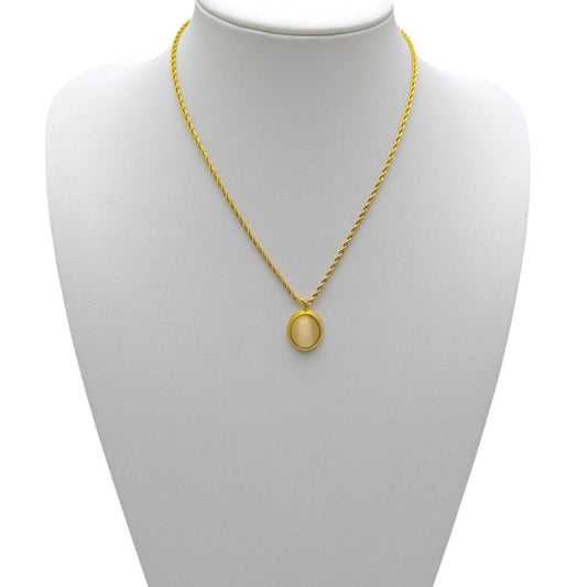 Ατσάλινο κολιέ με χοντρή αλυσίδα & οβάλ άσπρη πέτρα επιχρυσωμένο (N3062) - charmy.gr