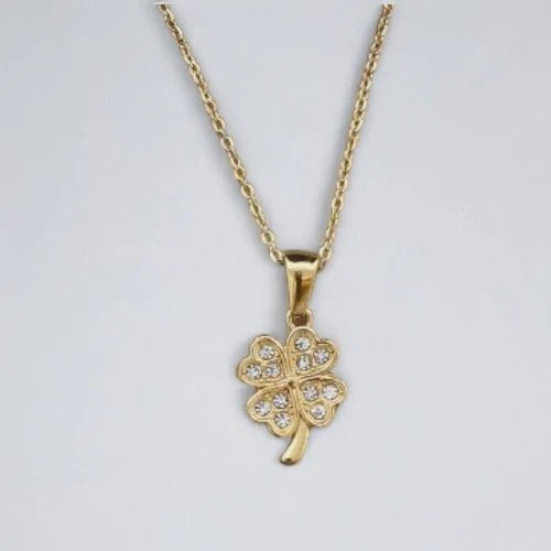 Ατσάλινο κολιέ τετράφυλλο τριφύλλι επιχρυσωμένο (N3024) - charmy.gr