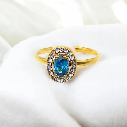 Ατσάλινο ρυθμιζόμενο δαχτυλίδι aquamarine ροζέτα (R3046) - charmy.gr