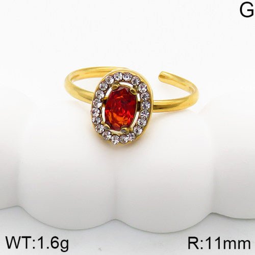 Ατσάλινο ρυθμιζόμενο δαχτυλίδι κόκκινη ροζέτα (R3049) - charmy.gr