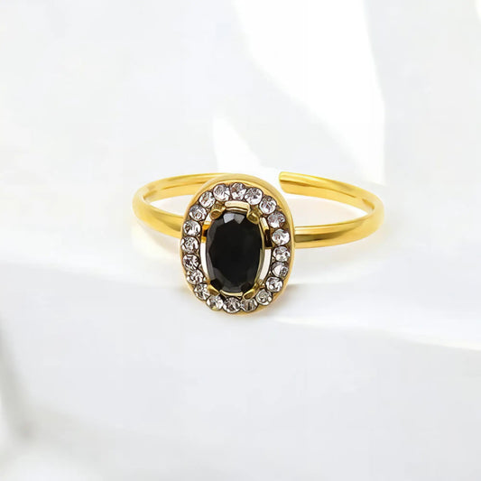 Ατσάλινο ρυθμιζόμενο δαχτυλίδι μαύρη ροζέτα (R3048) - charmy.gr