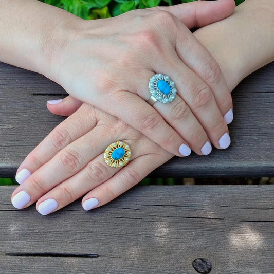 Ατσάλινο ρυθμιζόμενο δαχτυλίδι με πέτρα τυρκουάζ (R3001) - charmy.gr