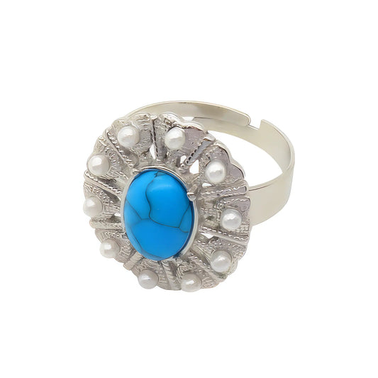 Ατσάλινο ρυθμιζόμενο δαχτυλίδι με πέτρα τυρκουάζ (R3001) - charmy.gr