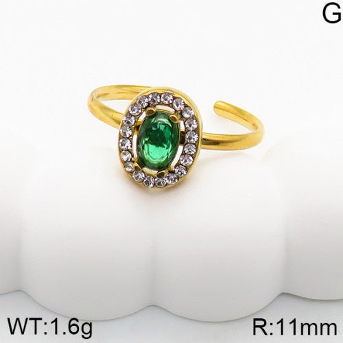 Ατσάλινο ρυθμιζόμενο δαχτυλίδι πράσινη ροζέτα (R3047) - charmy.gr