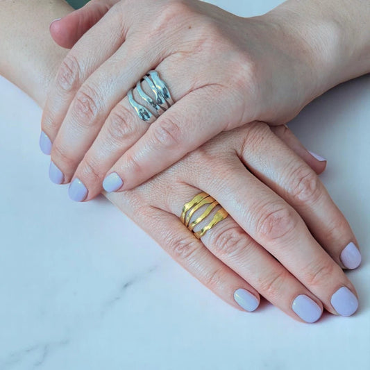 Ατσάλινο ρυθμιζόμενο δαχτυλίδι τετραπλό επιχρυσωμένο 18k (R1245) - charmy.gr