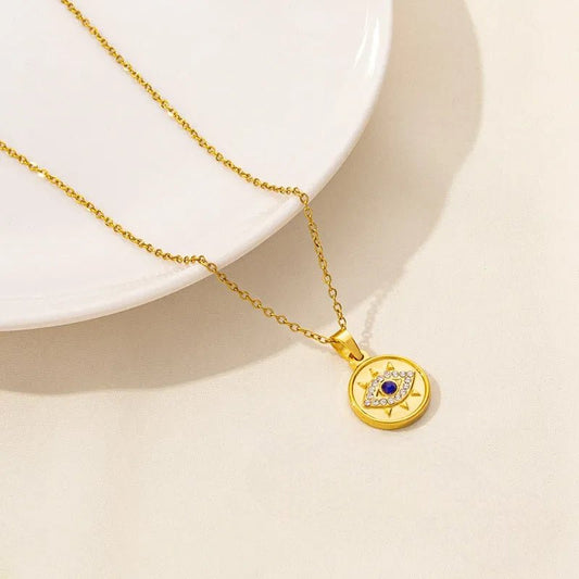 Ατσάλινο Χρυσό Κολιέ με Μάτι και Αστέρι (N1793) - charmy.gr