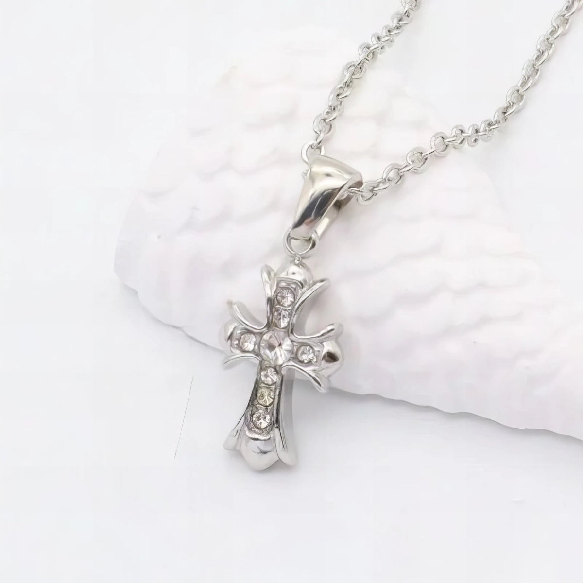 Ατσάλινος Σταυρός με Διαφανή Ζιργκόν 1.6cm (N3249) - charmy.gr