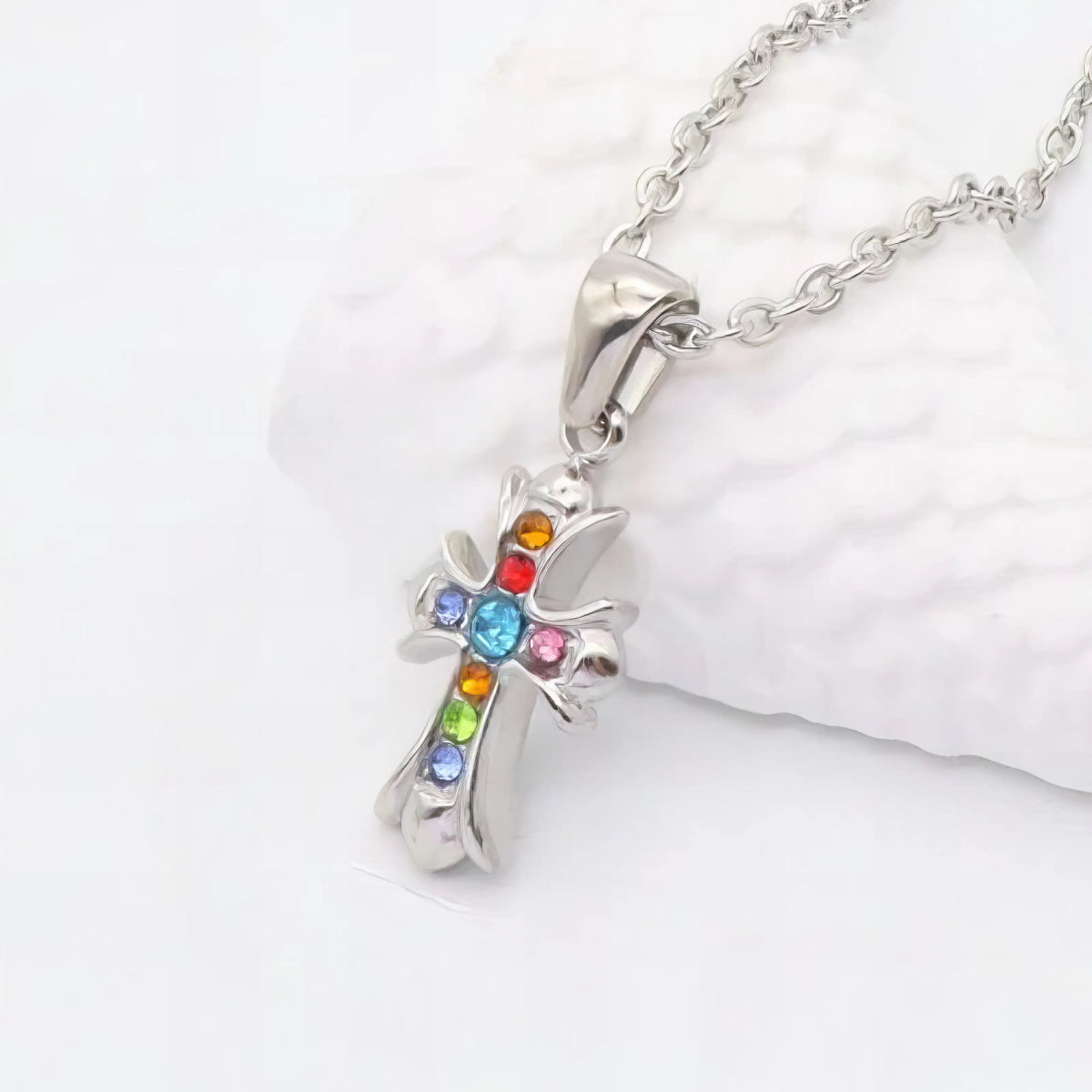 Ατσάλινος Σταυρός με Πολύχρωμα Ζιργκόν 1.6cm (N3245) - charmy.gr