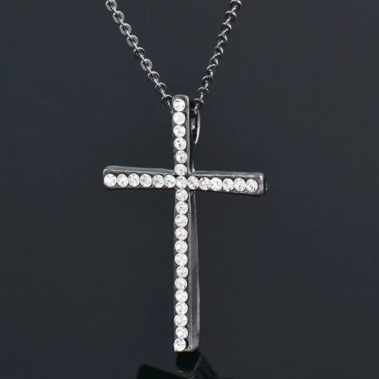 Ατσάλινος σταυρός με ζιργκόν χρώμα ασημί (N1348) - necklace - charmy.gr