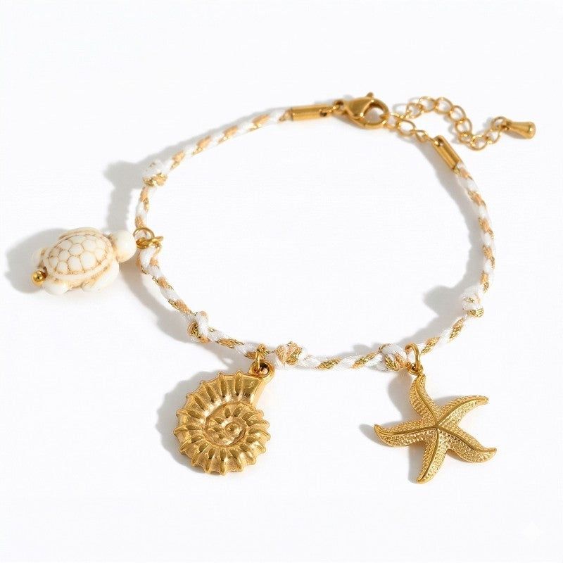 Ατσάλινο Βραχιόλι Κορδόνι με Θαλασσινά Charms (B1768)