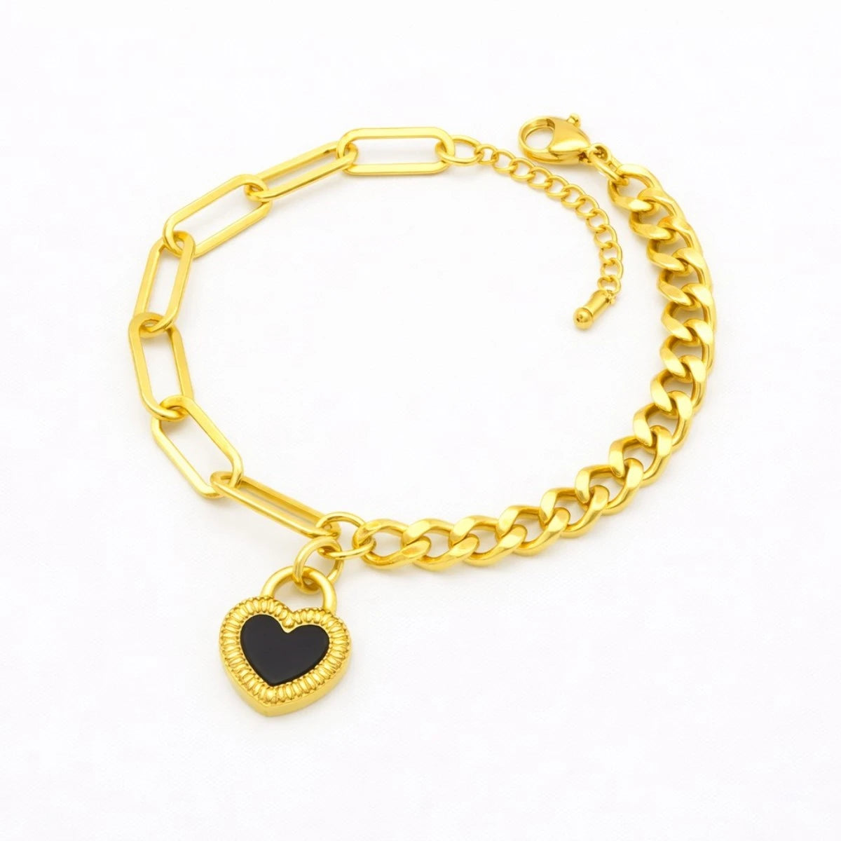 Ατσάλινο βραχιόλι με μαύρη καρδιά (B3629)