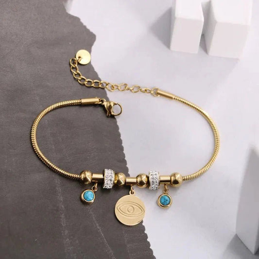 Βραχιόλι ατσάλινο με ματάκια (B1606) - charmy.gr