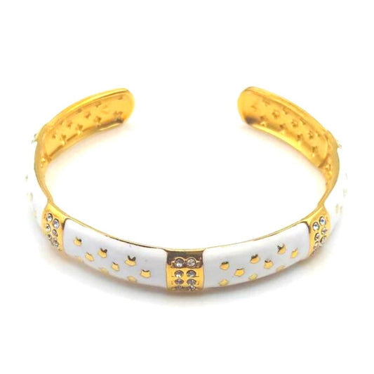 Βραχιόλι ατσάλινο χειροπέδα με άσπρο σμάλτο και ζιργκόν (B1064)