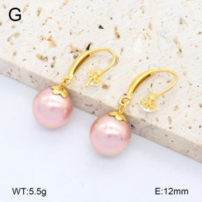 Σκουλαρίκια ατσάλι χρυσά με ροζ πέρλα 2.5 cm (E3369)