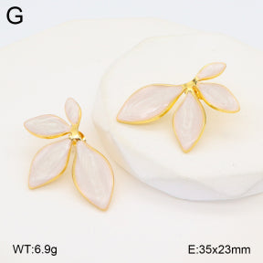 Σκουλαρίκια ατσάλι χρυσά με λευκά φύλλα 3.5x2.3 cm (E3381)