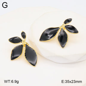 Σκουλαρίκια ατσάλι χρυσά με μαύρα φύλλα 3.5x2.3 cm (E3382)