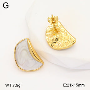 Σκουλαρίκια ατσάλι χρυσά με λευκό σμάλτο 2.1x1.5 cm (E3386)