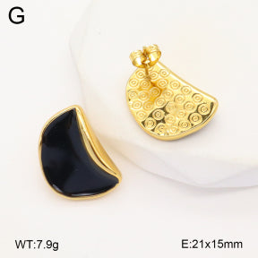 Σκουλαρίκια ατσάλι χρυσά με μαύρο σμάλτο 2.1x1.5 cm (E3387)