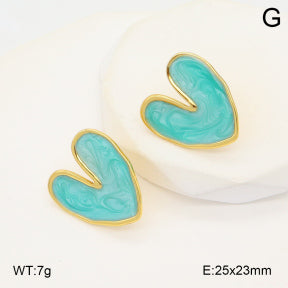 Σκουλαρίκια ατσάλι χρυσά καρδιά τιρκουάζ 2.5x2.3cm (E3391)