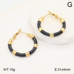Σκουλαρίκια κρίκοι ατσάλι χρυσοί με μαύρο 3.1 cm (E3392)
