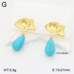 Σκουλαρίκια ατσάλι χρυσά με τιρκουάζ 2.1 cm (E3408)