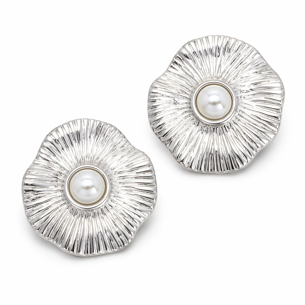 Σκουλαρίκια ατσάλι ασημί με πέρλα 3.6cm (E3429)