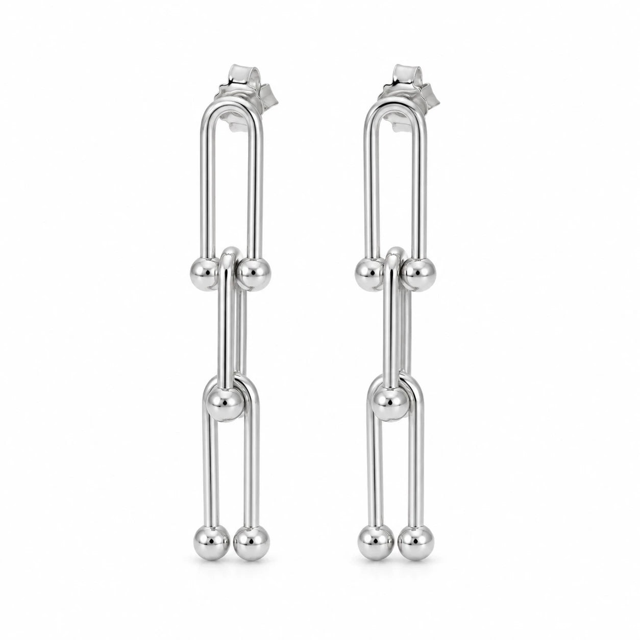 Ασημί Ατσάλινα Κρεμαστά Σκουλαρίκια U-Link 4.3cm (E3472)