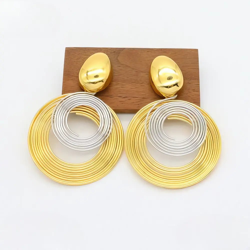 Εντυπωσιακά καρφωτά σκουλαρίκια με χρυσούς & ασημί κρίκους (E3263) - charmy.gr