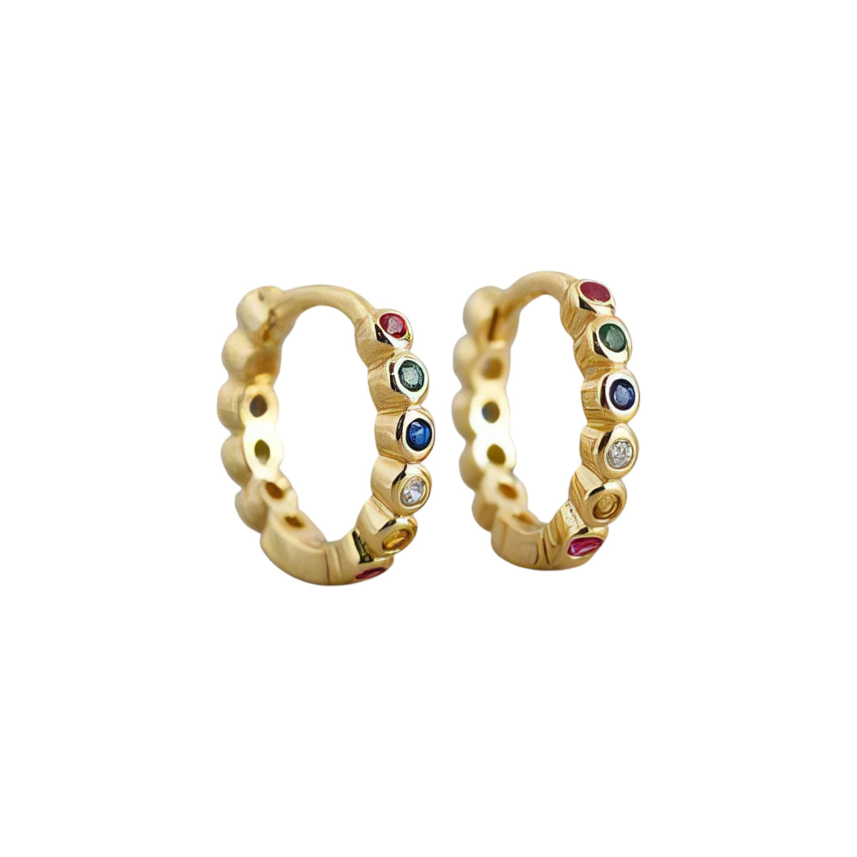 Επιχρυσωμένα Ασημένια 925 Σκουλαρίκια με Πολύχρωμα Ζιργκόν 1.2cm (SE039) - charmy.gr