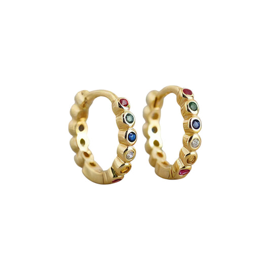 Επιχρυσωμένα Ασημένια 925 Σκουλαρίκια με Πολύχρωμα Ζιργκόν 1.2cm (SE039) - charmy.gr