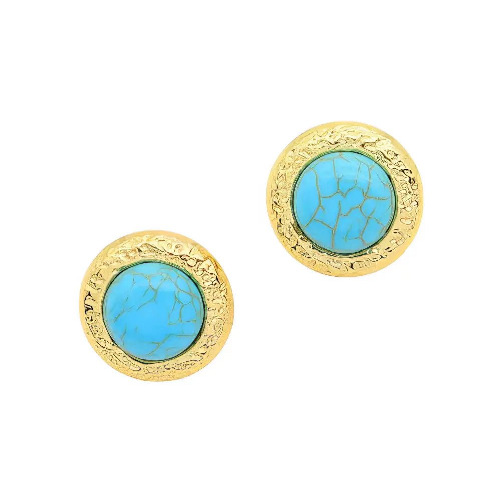 Επιχρυσωμένα Ατσάλινα Καρφωτά Σκουλαρίκια με Τυρκουάζ (E3226) - charmy.gr