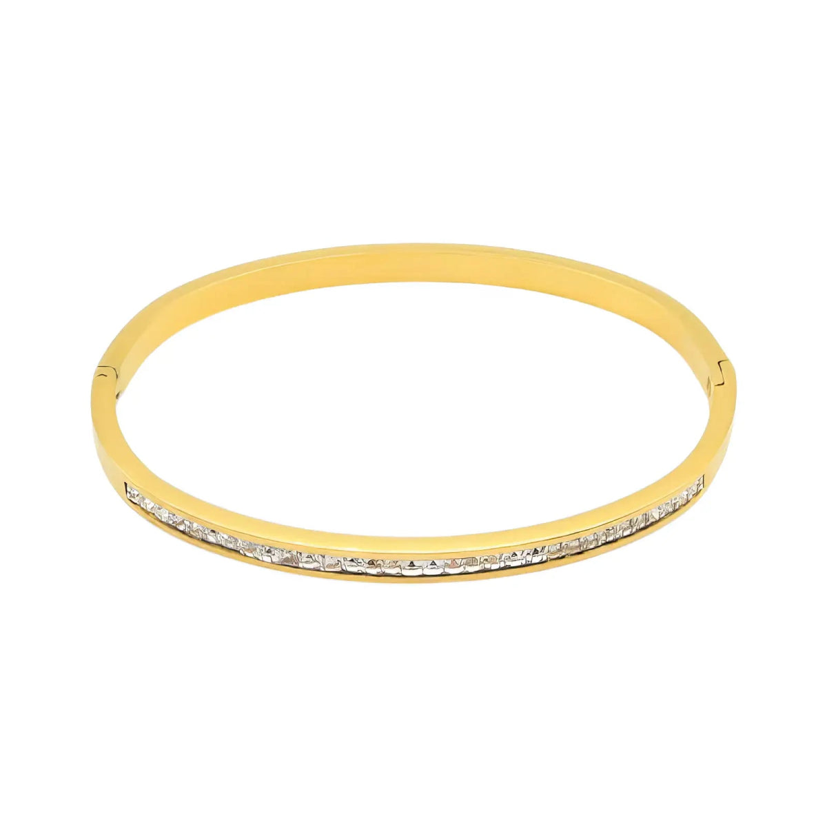 Επιχρυσωμένο Ατσάλινο Βραχιόλι "Cuff" με Ζιργκόν (Β3362) - charmy.gr