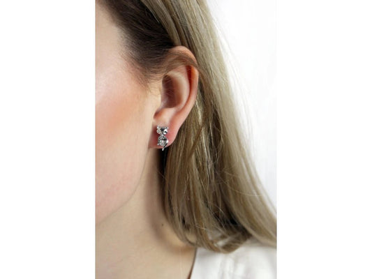 Καρφωτά σκουλαρίκια γάτα από κράμα μετάλλων με κρύσταλλα Swarovski (E1049) - charmy.gr