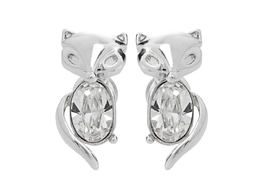 Καρφωτά σκουλαρίκια γάτα από κράμα μετάλλων με κρύσταλλα Swarovski (E1049) - charmy.gr