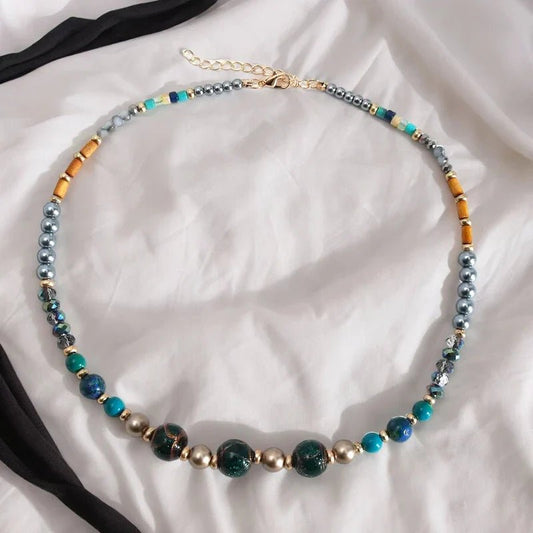 Κολιέ από κράμα μετάλλων με χάντρες και πέρλες (N1700) - charmy.gr