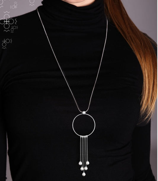 Κολιέ από ορείχαλκο μακρύ με Swarovski crystal white 117cm (F1094) - charmy.gr