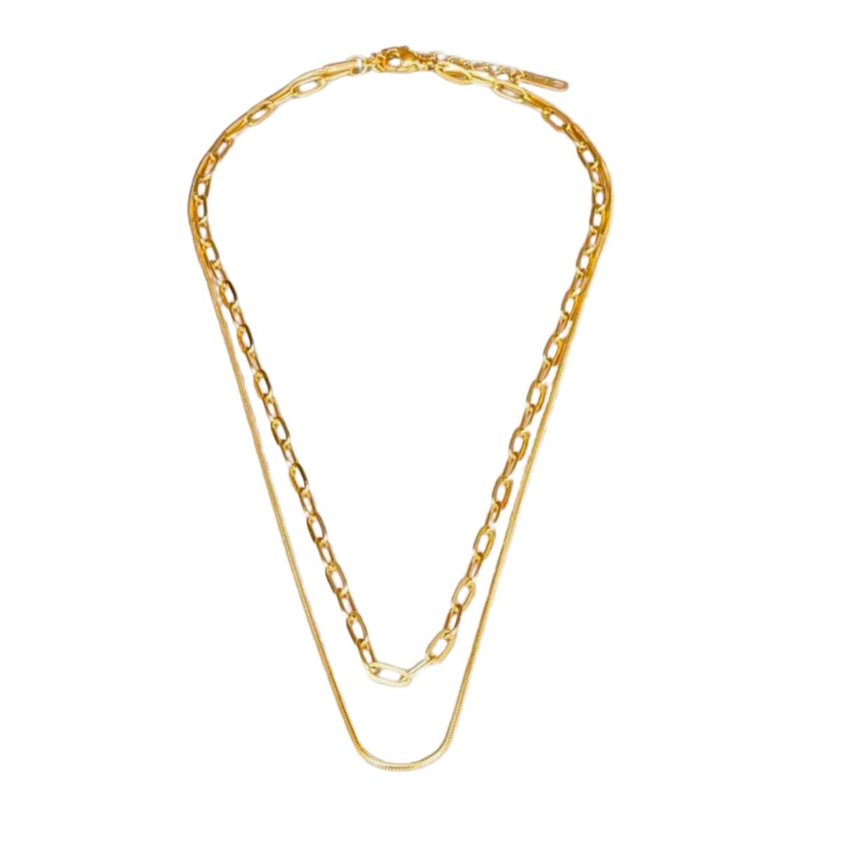 Κολιέ ατσάλινο διπλό επιχρυσωμένο 18k (N1392)