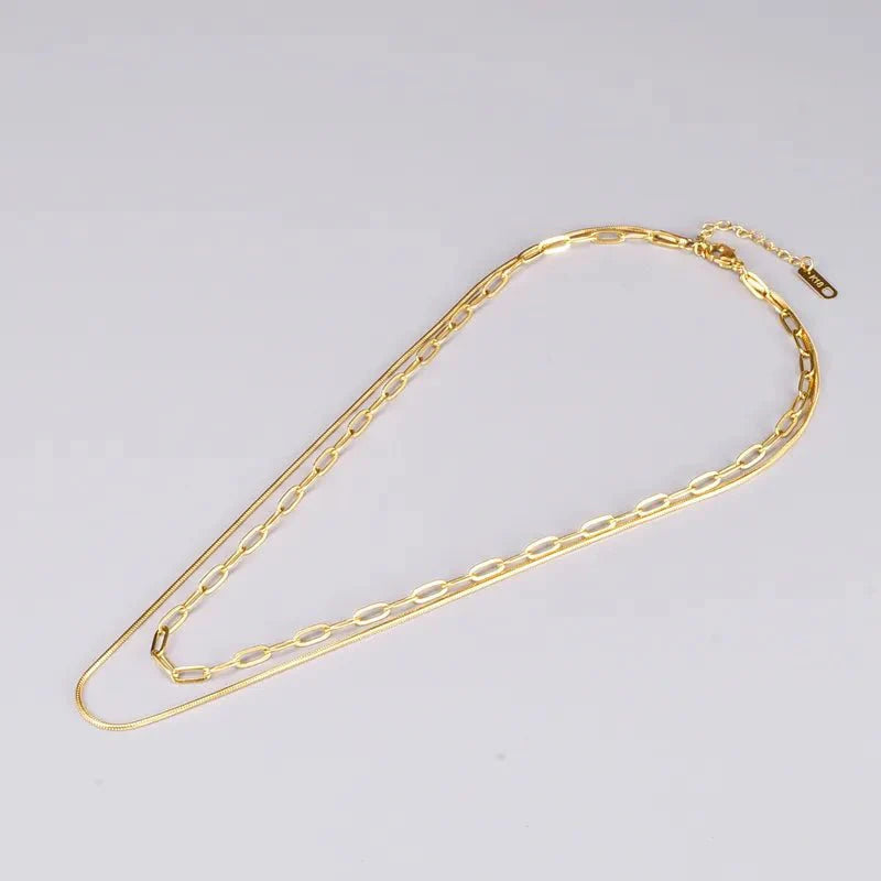 Κολιέ ατσάλινο διπλό επιχρυσωμένο 18k (N1392)